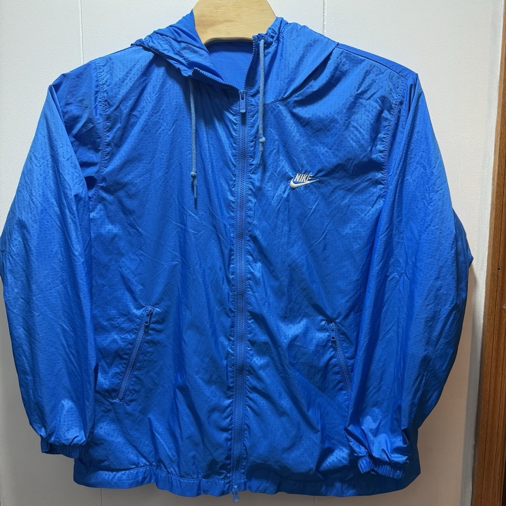 Vintage Nike Blue Light Jacket Windbreaker Full Zip Hood Spell Out Mens‎ Size XL